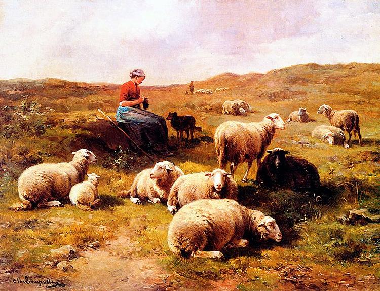 Cornelis Van Leemputten A shepherdess with her flock Germany oil painting art